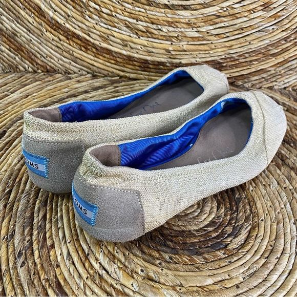 Toms One for One Beige Canvas Ballerina Flats Shoes Size 7 Exc. Condition - Picture 2 of 9